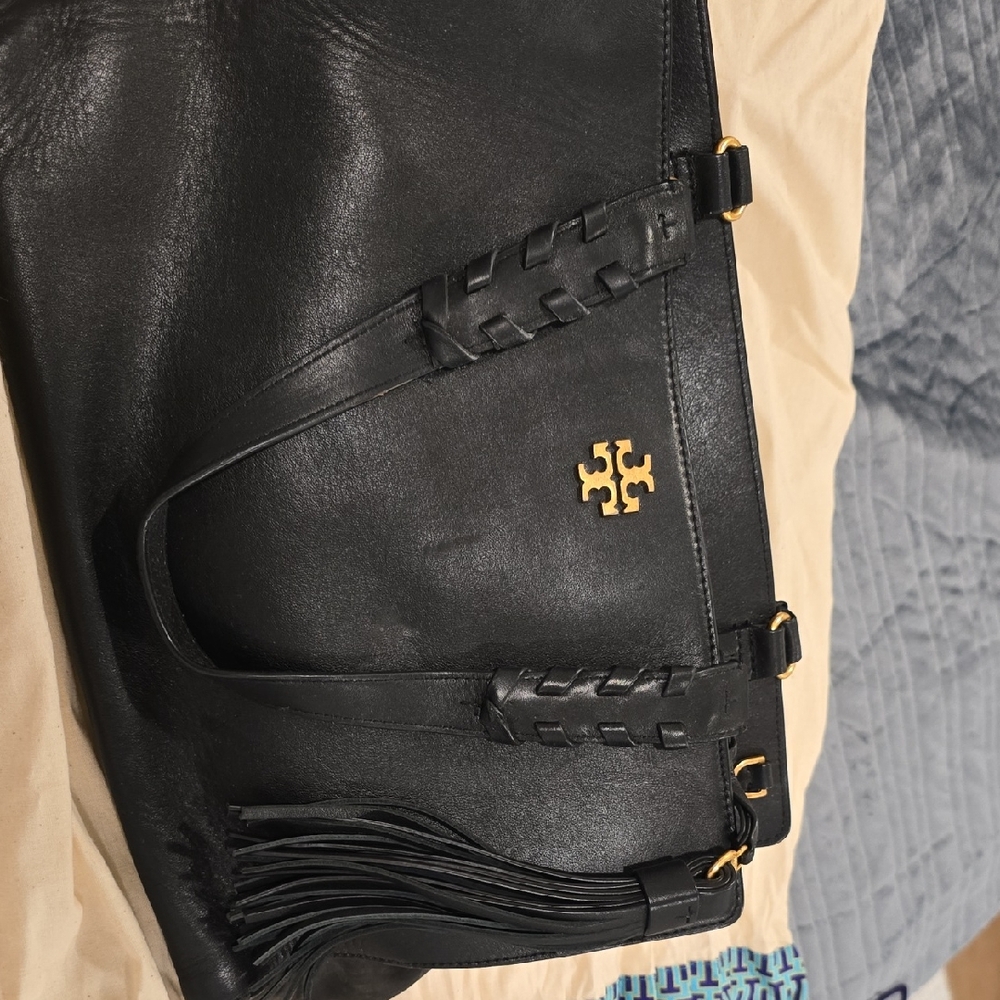 Tory Burch Black Leather Bag with Gold Logo (Dust Bag Included)